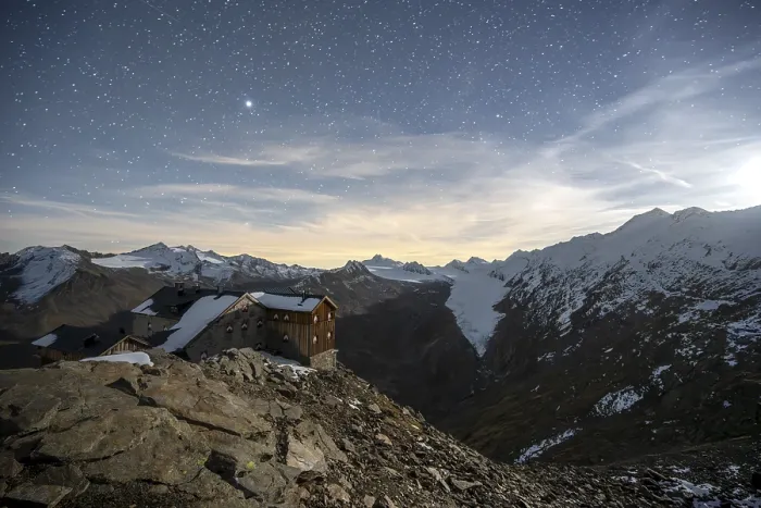 Framed Print : Mountain landscape under a starry sky Framed Print : Mountain landscape under a starry sky