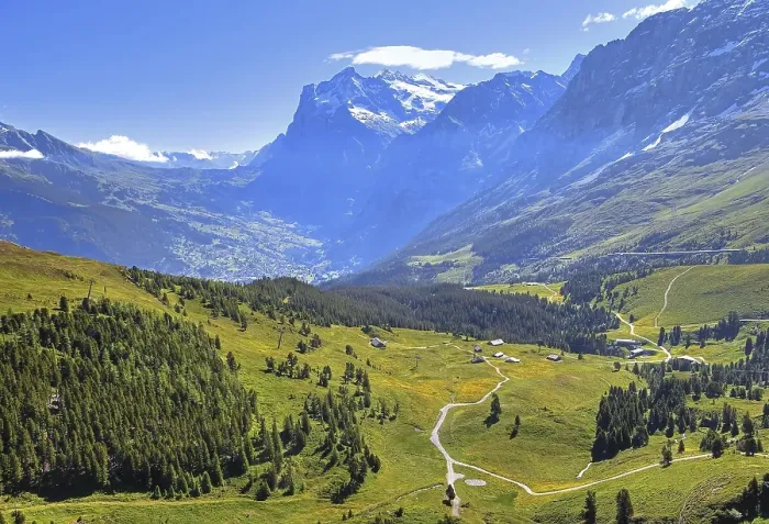 Framed Print : Mountain meadows on the Kleine Scheidegg with Wetterhorn above Grindelwald