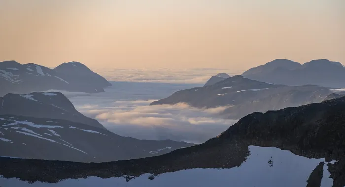 Framed Print : Mountain panorama with clouds in the valley