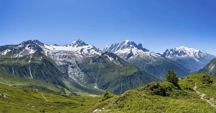 Framed Print : Mountain panorama with glaciated mountain peaks Framed Print : Mountain panorama with glaciated mountain peaks