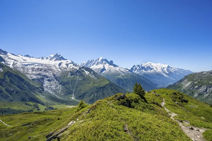 Framed Print : Mountain panorama with glaciated mountain peaks