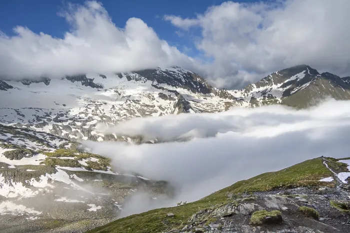 Framed Print : Mountain panorama with high fog in the valley