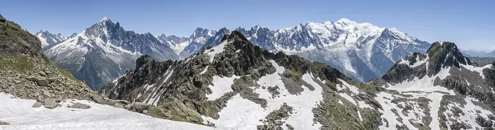 Framed Print : Mountain panorama, mountain peaks Aiguille Verte