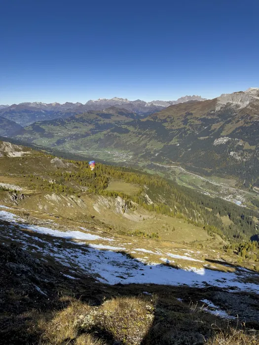 Framed Print : Mountain panorama of Prattigau with paragliders in autumn Framed Print : Mountain panorama of Prattigau with paragliders in autumn