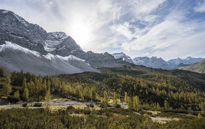 Framed Print : Mountain panorama with steep rocky peaks