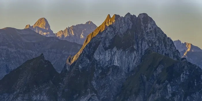 Framed Print : Mountain panorama at sunrise from Nebelhorn
