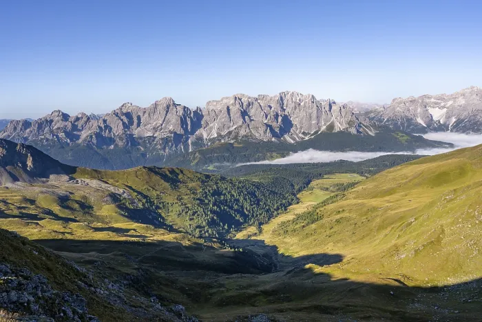Framed Print : Mountain panorama, view of rocky mountain peaks of the Sesto Dolomites Framed Print : Mountain panorama, view of rocky mountain peaks of the Sesto Dolomites