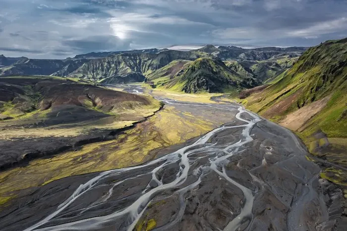 Framed Print : Mountain panorama, volcanic landscape and river Framed Print : Mountain panorama, volcanic landscape and river