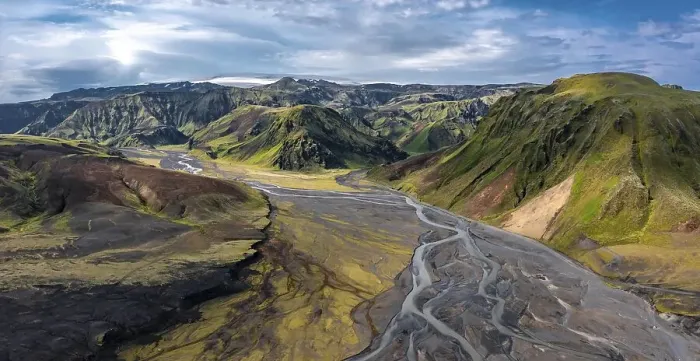 Framed Print : Mountain panorama, volcanic landscape and river Framed Print : Mountain panorama, volcanic landscape and river