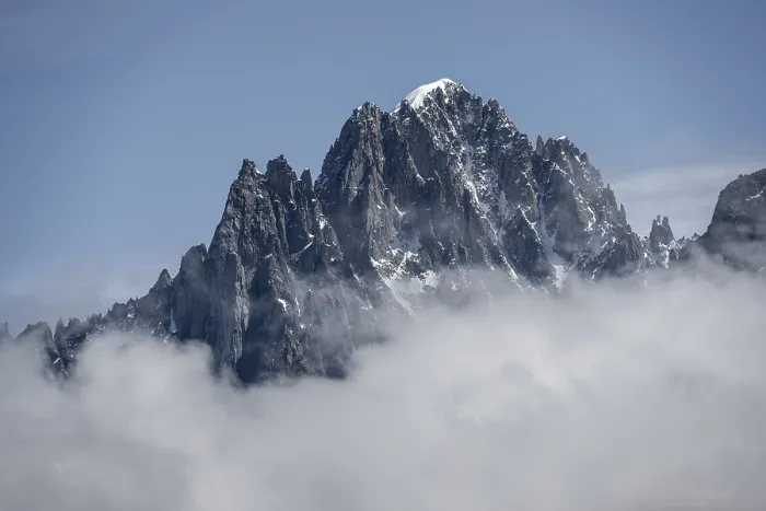 Framed Print : Mountain peak in clouds, Aiguille Verte