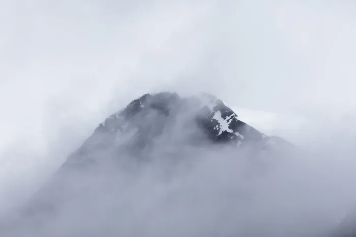 Framed Print : Mountain peak in the fog, Bamsebu