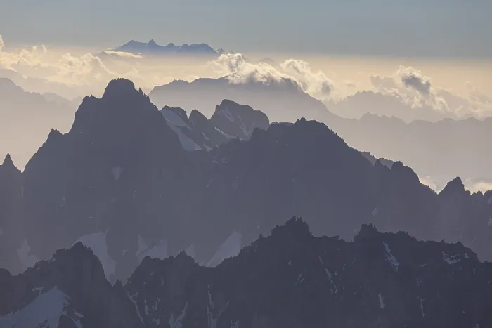Framed Print : Mountain peak with glacier at sunrise