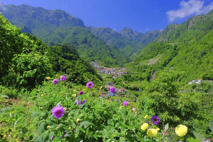 Framed Print : Mountain range, Urzal village, Dahlias