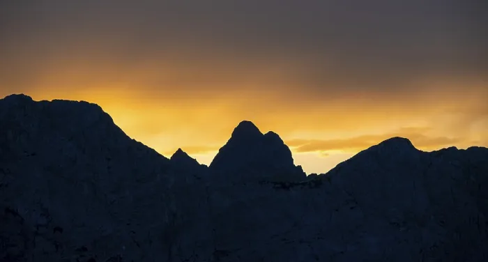 Framed Print : Mountain silhouette, sunset on the Carnic High Trail