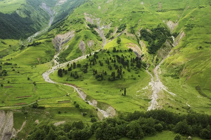 Framed Print : Mountain slope in the foothills of the Caucasus in Georgia