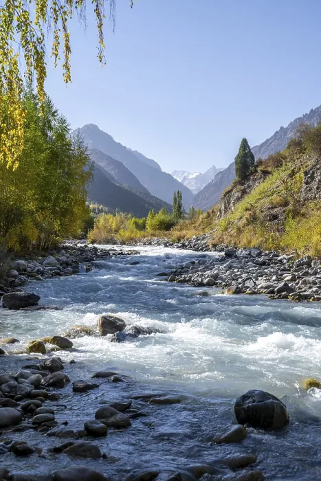 Framed Print : Mountain stream Ala Archa flows through the Ala Archa valley Framed Print : Mountain stream Ala Archa flows through the Ala Archa valley