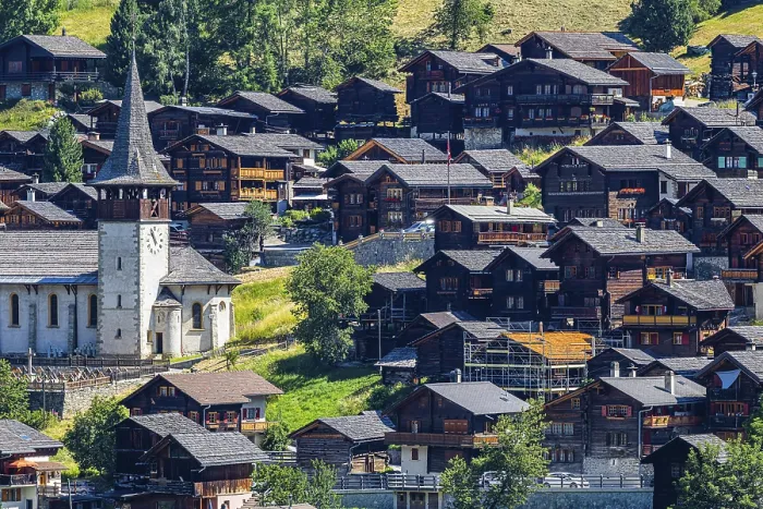 Framed Print : The mountain village of Ayer, Saint Anna church