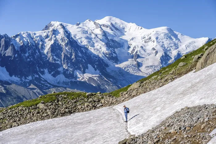 Framed Print : Mountaineer crossing a snowfield Framed Print : Mountaineer crossing a snowfield
