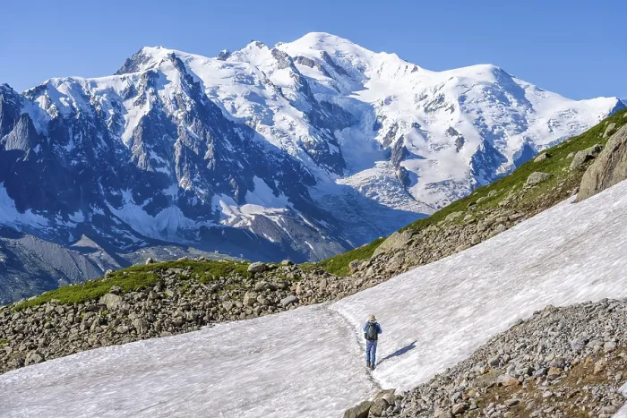 Framed Print : Mountaineer crossing a snowfield Framed Print : Mountaineer crossing a snowfield