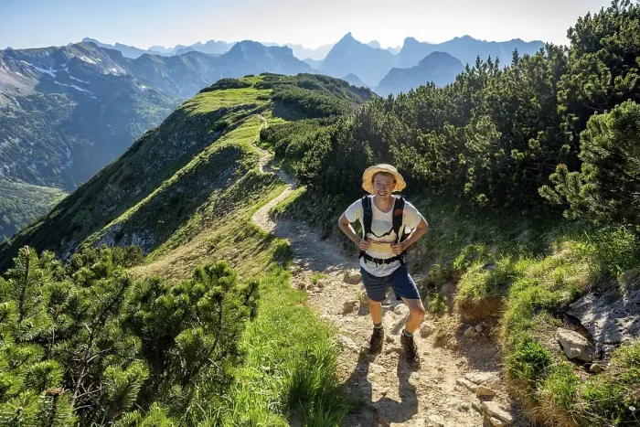 Framed Print : Mountaineer, hiker on the hiking trail to the Baerenkopf