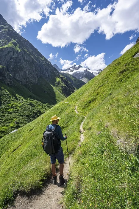 Framed Print : Mountaineer on a hiking trail in Umbaltal Framed Print : Mountaineer on a hiking trail in Umbaltal
