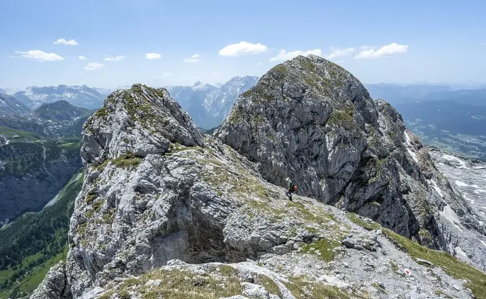 Framed Print : Mountaineer on the ridge of the Hoher Brett