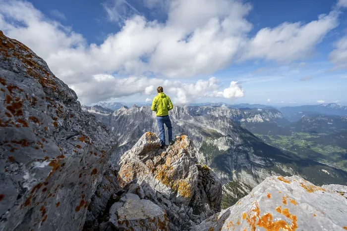 Framed Print : Mountaineer on the rocky Watzmann Hocheck summit