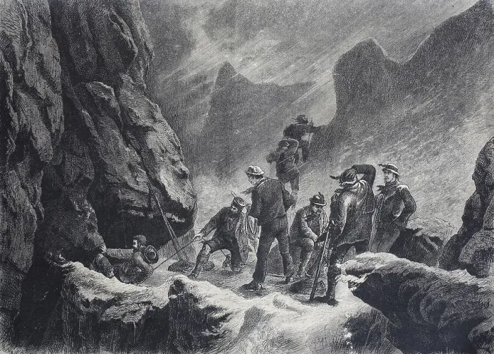 Framed Print : Mountaineer roping out in a chimney