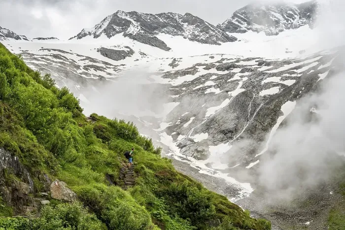 Framed Print : Mountaineers on a hiking trail
