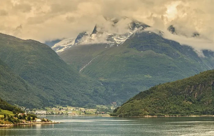 Framed Print : The Mountains and Fjord At Olden Norway
