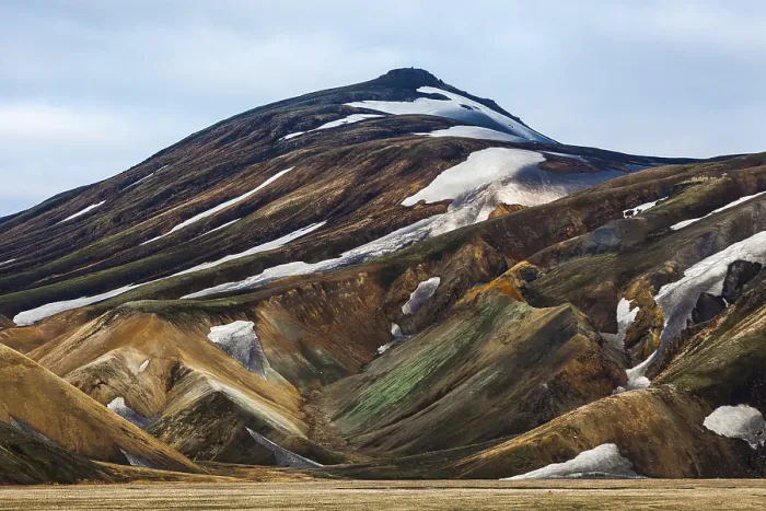 Framed Print : Mountains and hills with blotches of snow in Landmannalaugar