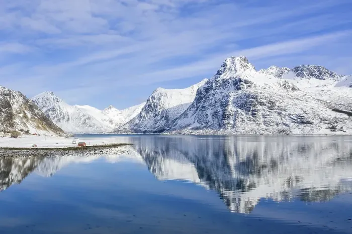 Framed Print : Mountains at Kilan are reflected in Fjord Framed Print : Mountains at Kilan are reflected in Fjord