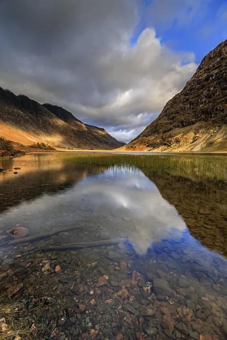 Framed Print : Mountains reflected in lake, evening light