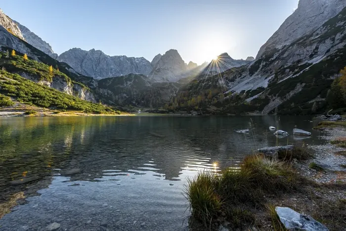 Framed Print : Mountains are reflected in the Seebensee Framed Print : Mountains are reflected in the Seebensee