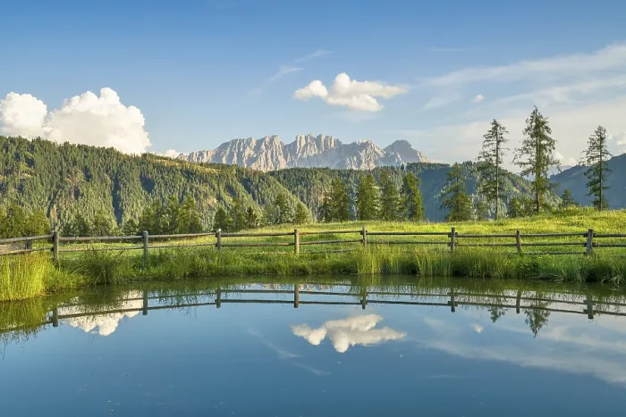 Framed Print : Mountains reflected in a small mountain lake