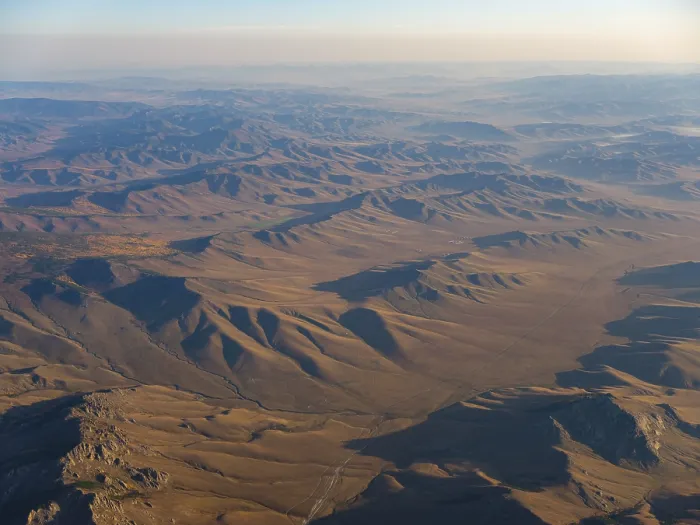 Framed Print : Mountains and valleys, aerial view