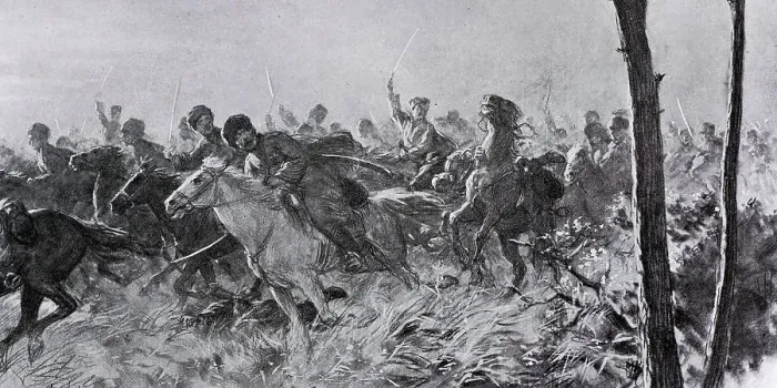 Framed Print : Mounted charge of the Circassians of the Caucasian Native Cavalry Division or Savage Division