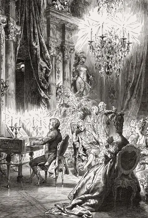 Framed Print : Mozart gives a concert for Emperor Joseph II at Schoenbrunn Palace Framed Print : Mozart gives a concert for Emperor Joseph II at Schoenbrunn Palace
