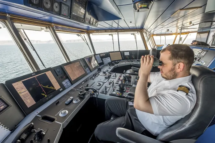 Framed Print : MS Polarlys, command bridge, officer on bridge