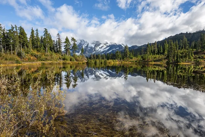 Framed Print : Mt. Shuksan glacier with snow reflecting in Picture Lake Framed Print : Mt. Shuksan glacier with snow reflecting in Picture Lake