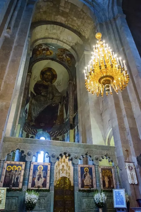 Framed Print : MTSKHETA, GEORGIA - OCTOBER 17: Interior of Svetitskokheli orthodox cathedral from 11th century in Mtskheta