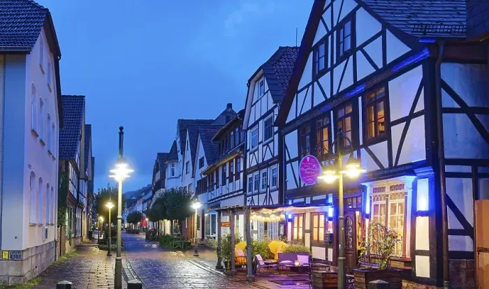 Framed Print : Muenchhausen town of Bodenwerder at night Framed Print : Muenchhausen town of Bodenwerder at night