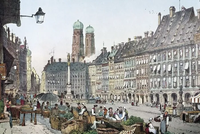 Framed Print : Munich, Schrannenplatz square in 1835