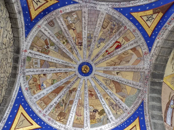 Framed Print : Mural painting representing life in the medieval town