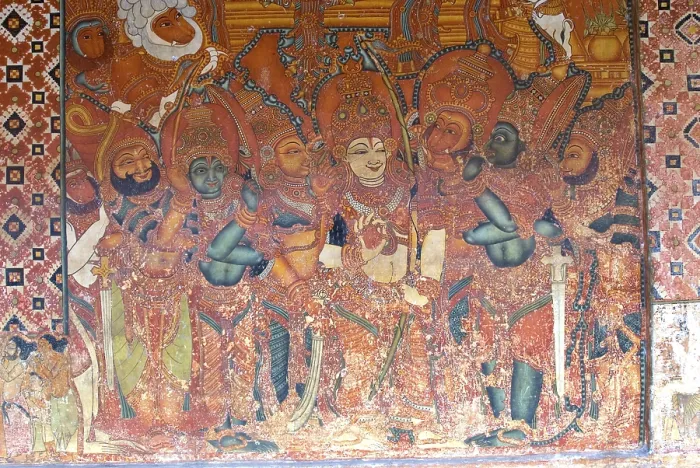 Framed Print : Mural paintings depict frolics of krishna