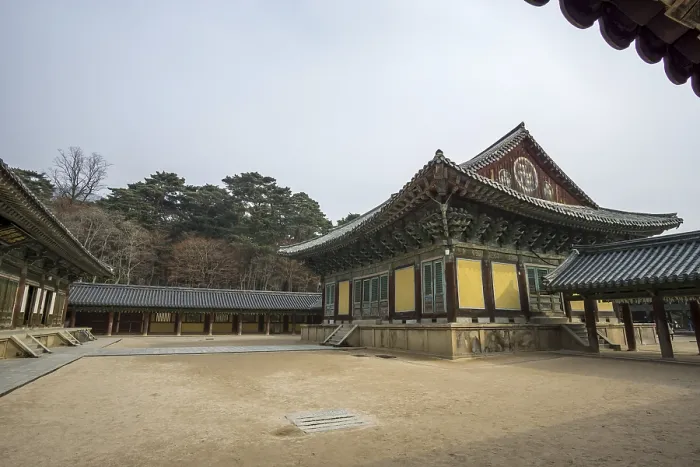 Framed Print : Museoljeon hallways and main courtyard in bulguksa temple