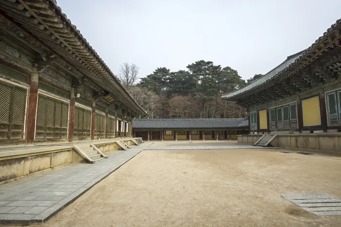 Framed Print : Museoljeon hallways and main courtyard in bulguksa temple