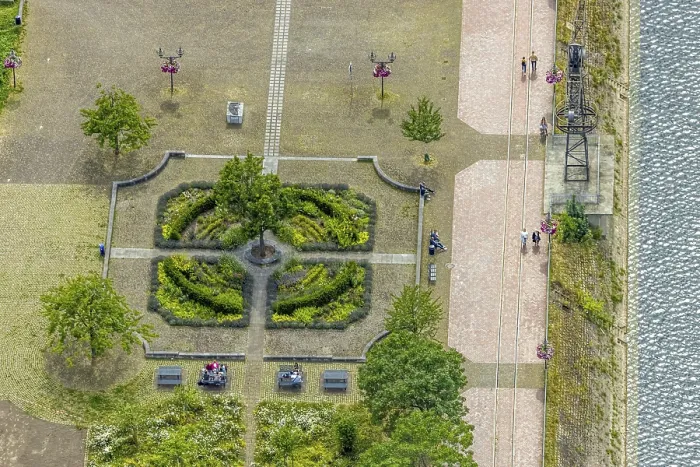 Framed Print : Museum garden Johannes-Corputius-Platz at the inner harbour