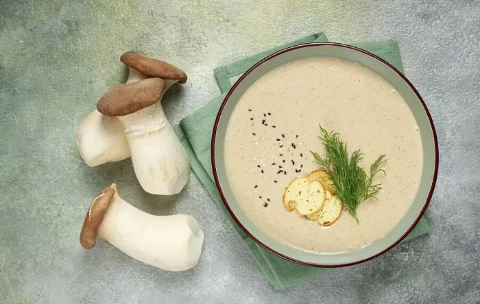 Framed Print : Mushroom cream soup, with dill and bruschetta Framed Print : Mushroom cream soup, with dill and bruschetta