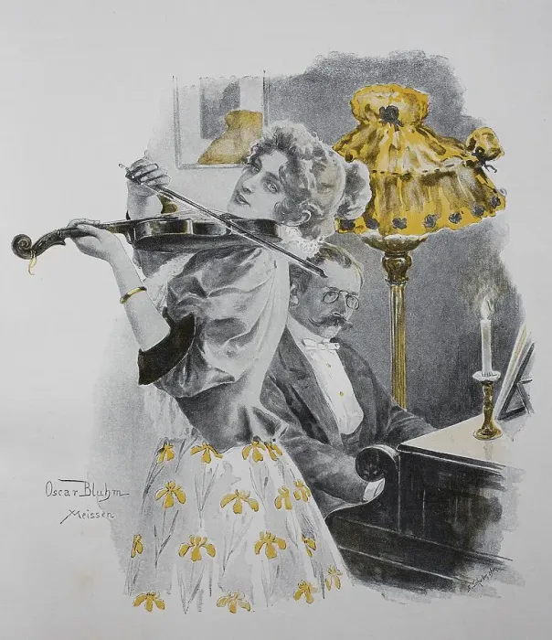 Framed Print : Music, woman plays violin, man plays piano Framed Print : Music, woman plays violin, man plays piano